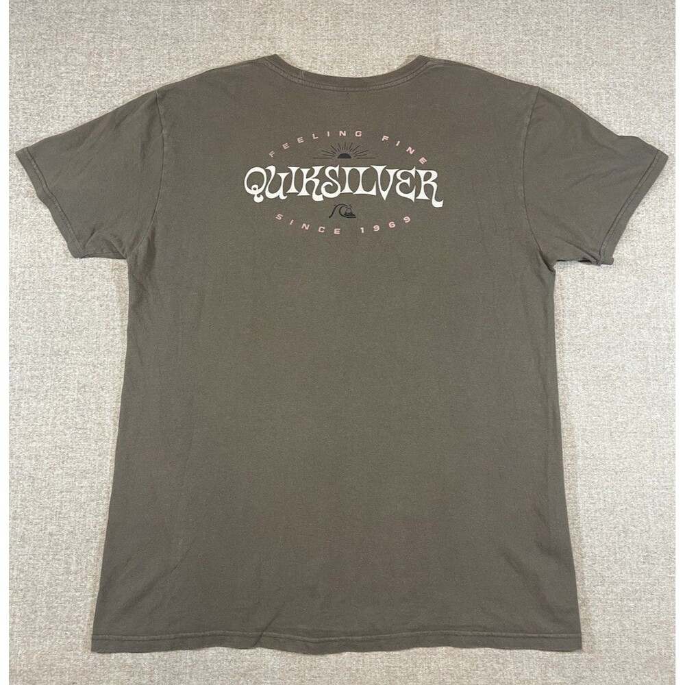 Quiksilver Logo T Shirt Men’s L Large Brown Surf Casual Logo Double Sided